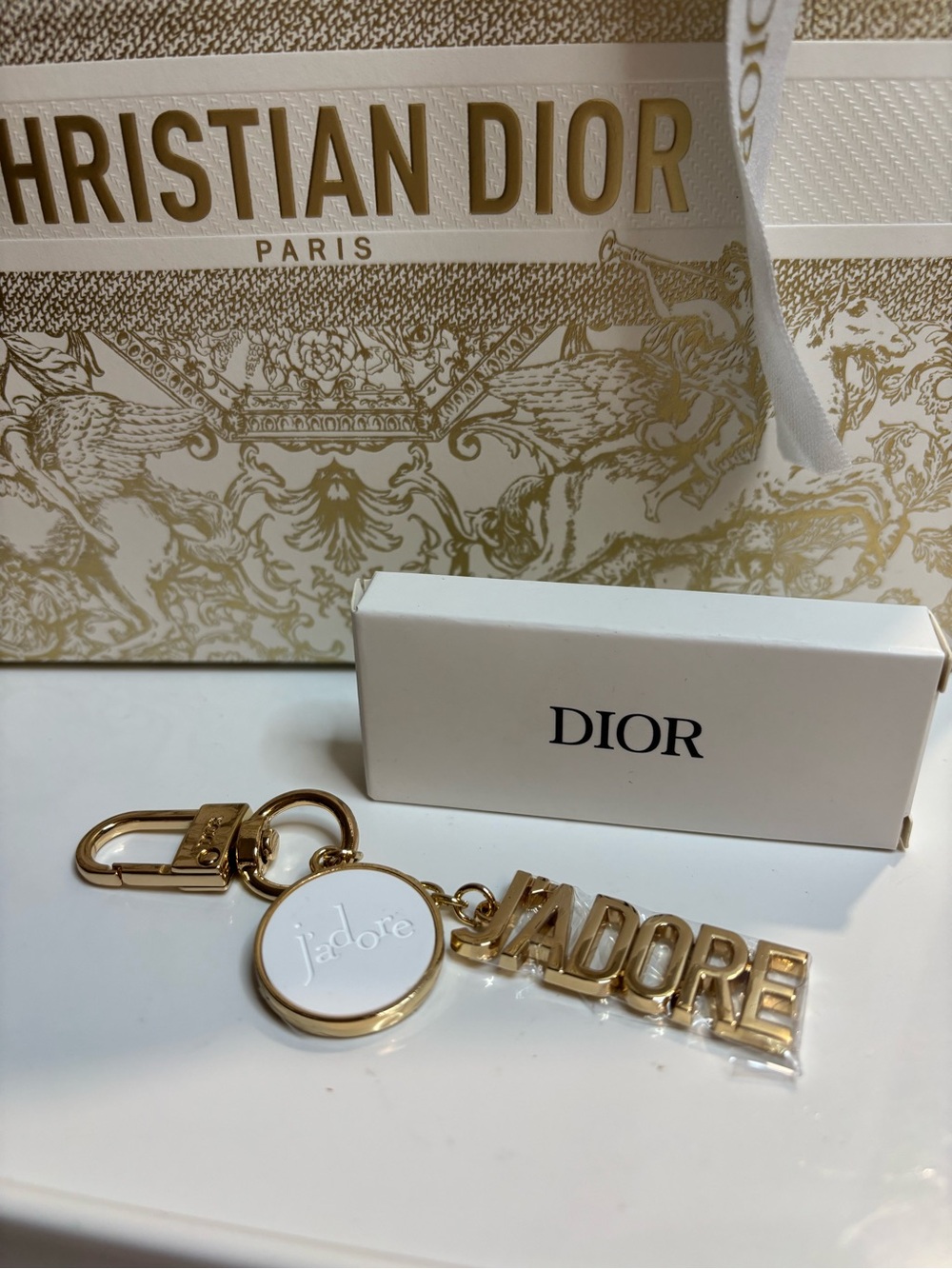 Dior Gold and White J'adore Bag Charm